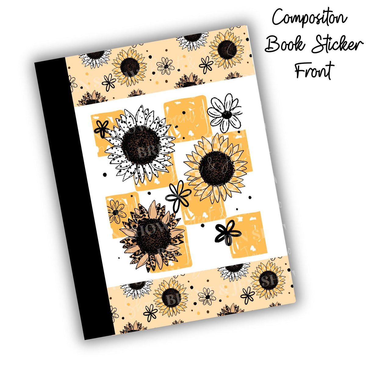 Sunflower Floral Composition Notebook Cover Stickers, Vinyl Front Back Set