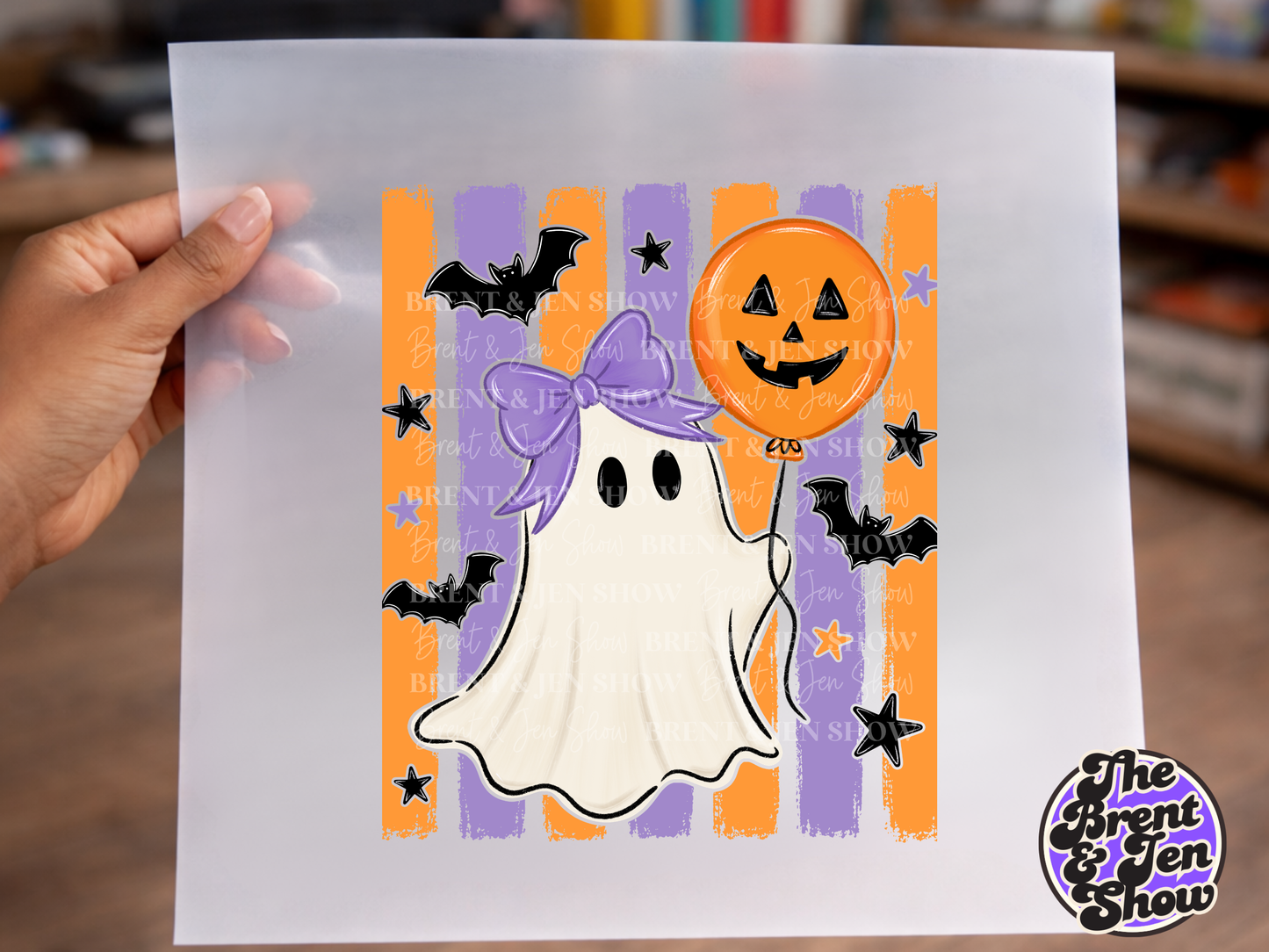 Striped Ghost With Balloon DTF/Sublimation Transfer, Ready to Press