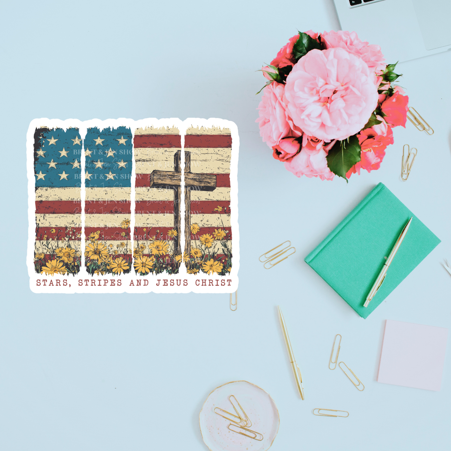 Stars, Stripes & Jesus Christ, Sticker or Car Decal