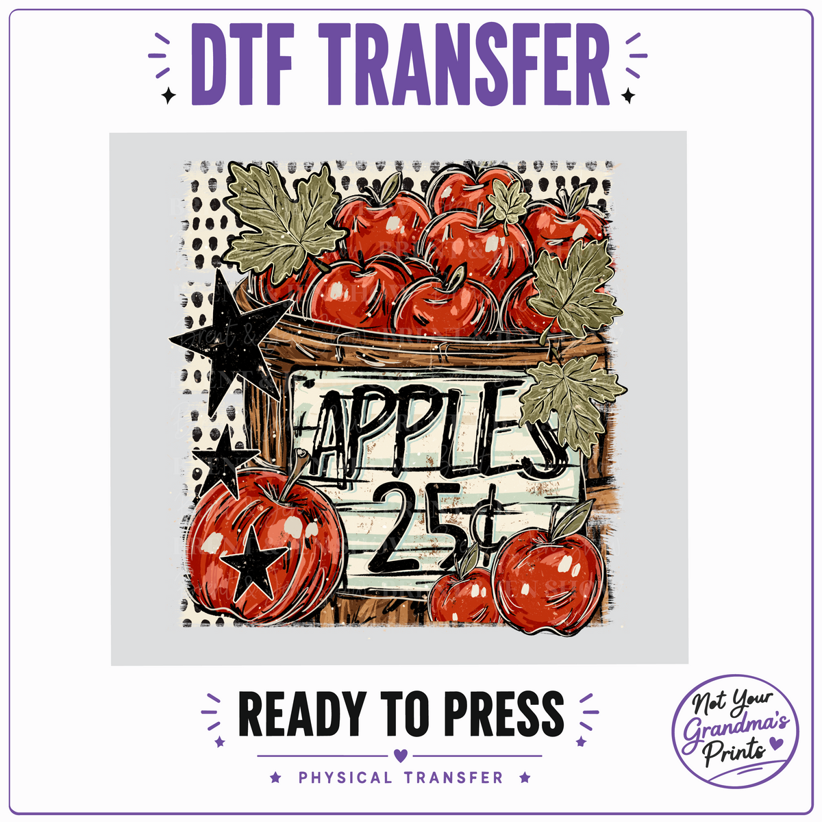 Farm Fresh Apples DTF Transfer, Apple Orchard Ready to Press