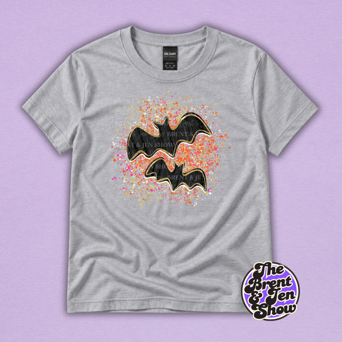 Glitter Bats Halloween T-Shirt – Colorful Spooky Graphic Tee