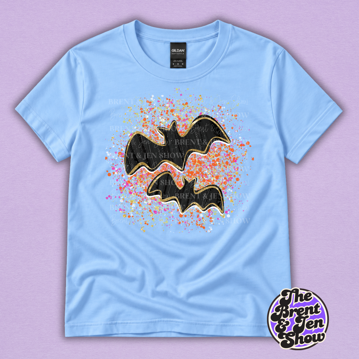 Glitter Bats Halloween T-Shirt – Colorful Spooky Graphic Tee