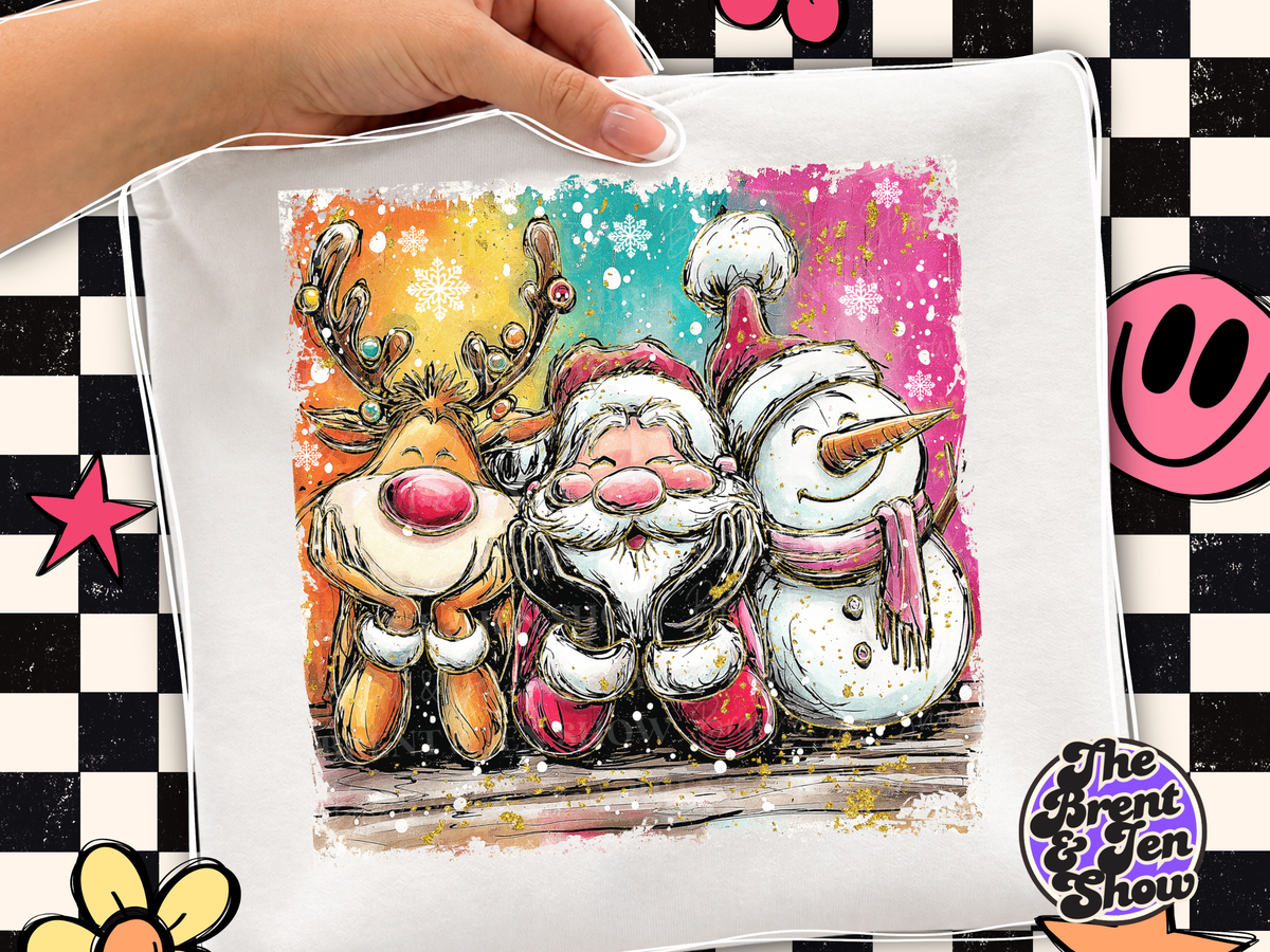 Christmas Trio DTF Transfer: Santa, Reindeer, Snowman (Ready-to-Press)
