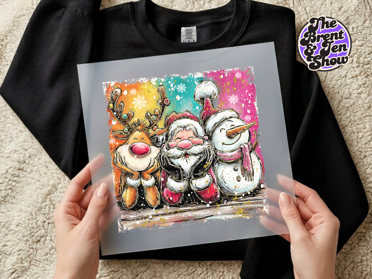 Christmas Trio DTF Transfer: Santa, Reindeer, Snowman (Ready-to-Press)