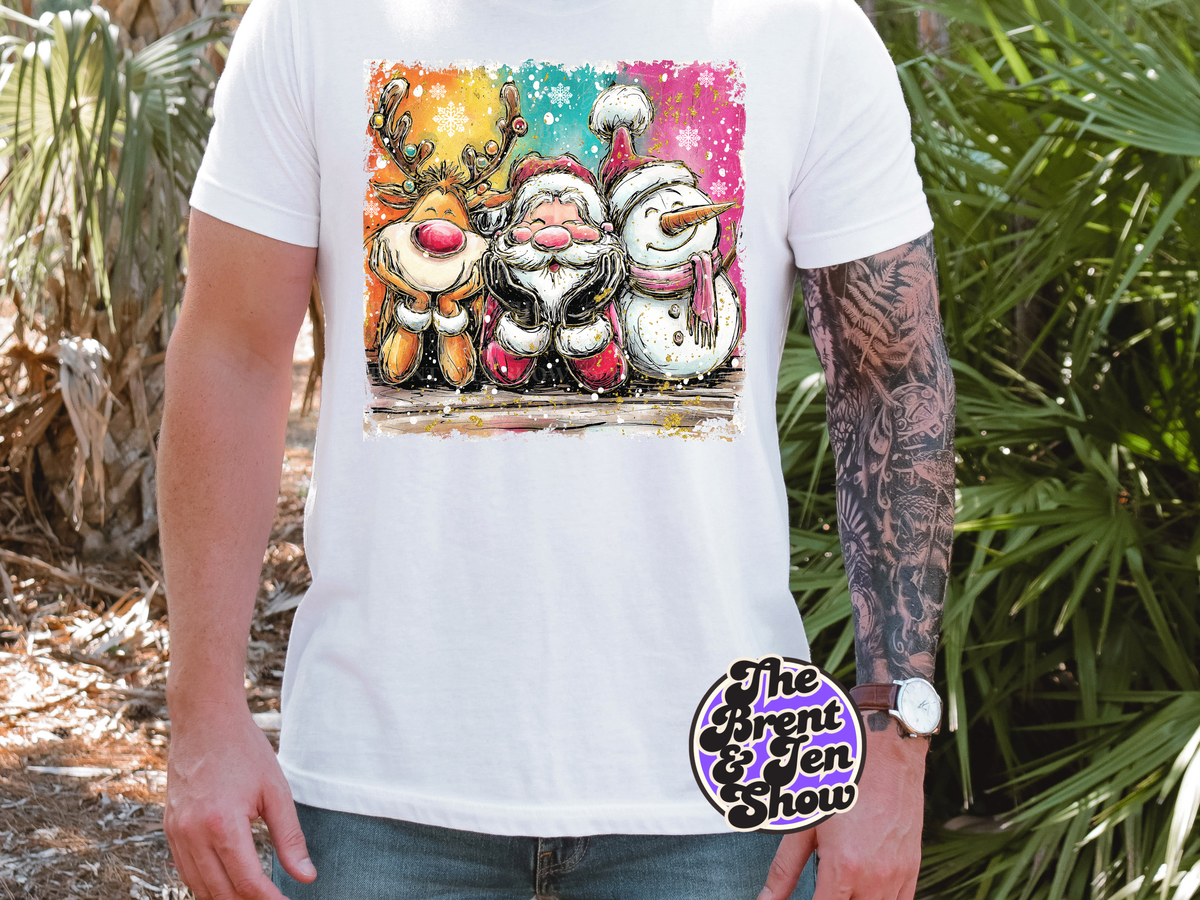 Christmas Trio DTF Transfer: Santa, Reindeer, Snowman (Ready-to-Press)
