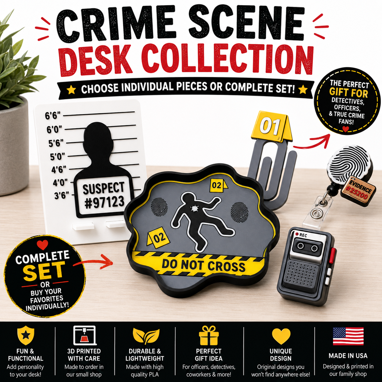 3D Printed Crime Scene Desk Organizer Set