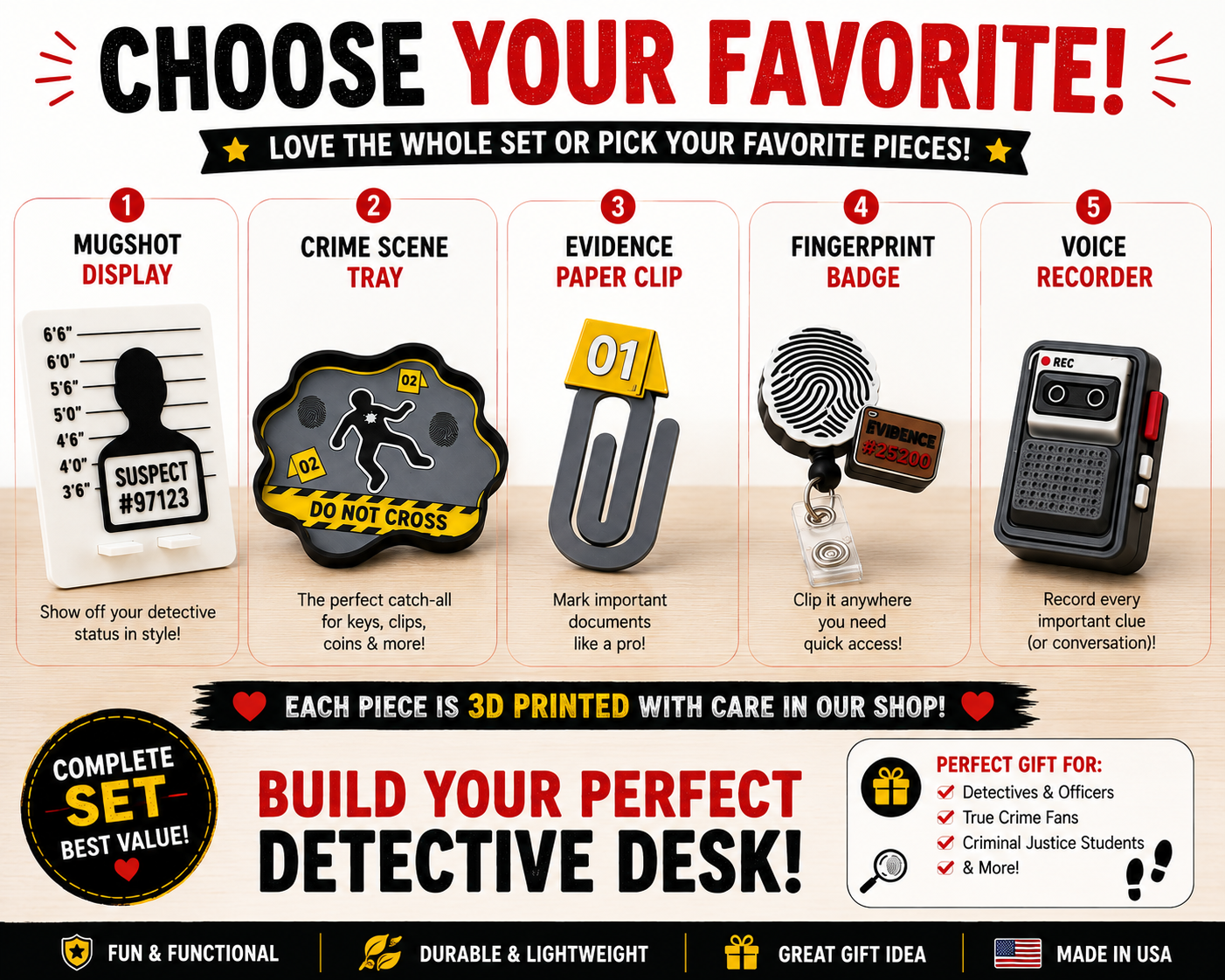3D Printed Crime Scene Desk Organizer Set