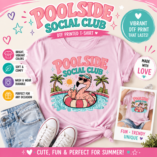Poolside Social Club Flamingo T-Shirt: Vibrant DTF Print, Summer Fun Tee