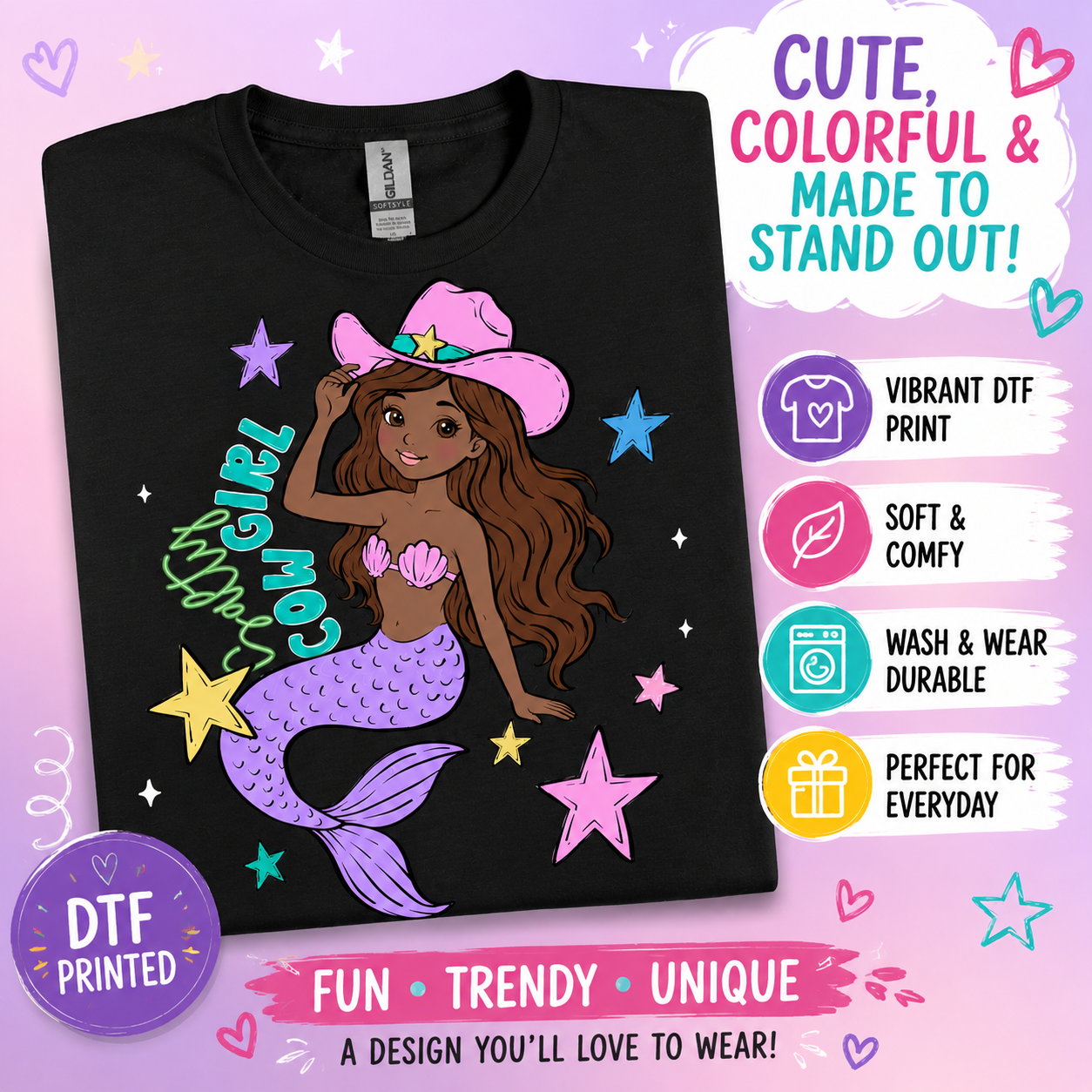 Cowgirl Mermaid T-Shirt: Whimsical Western Sea Creature Graphic Tee