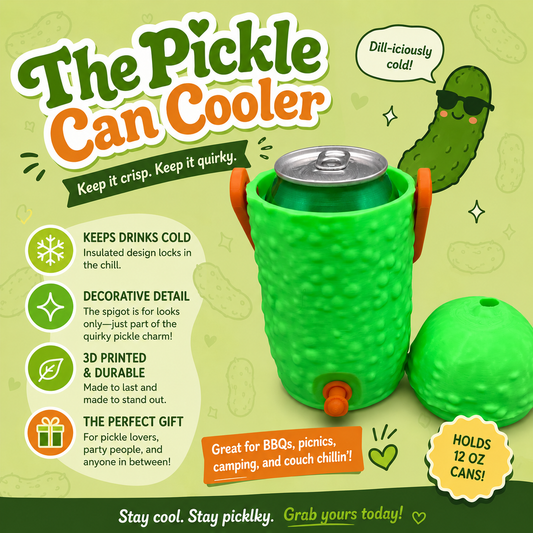 3D Printed Dill Pickle Can Cooler - Chilly Dilly Drink Sleeve Gag Gift