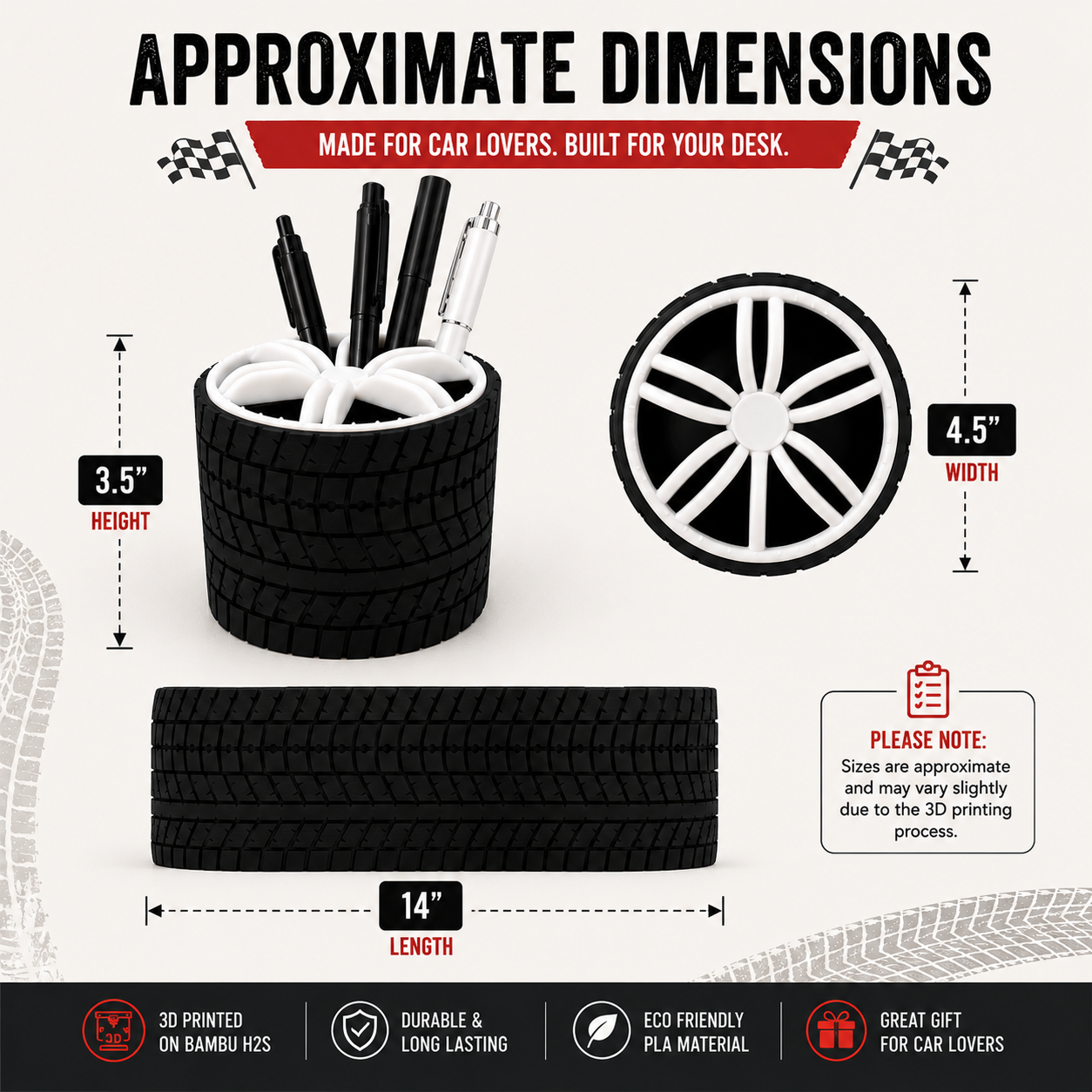 Tire Desk Pen Holder - 3D Printed