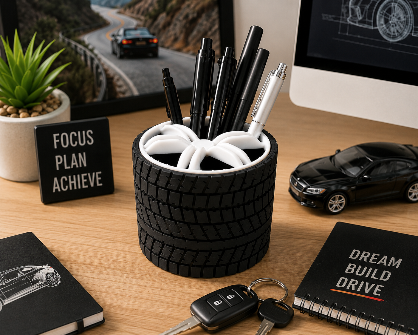 Tire Desk Pen Holder - 3D Printed