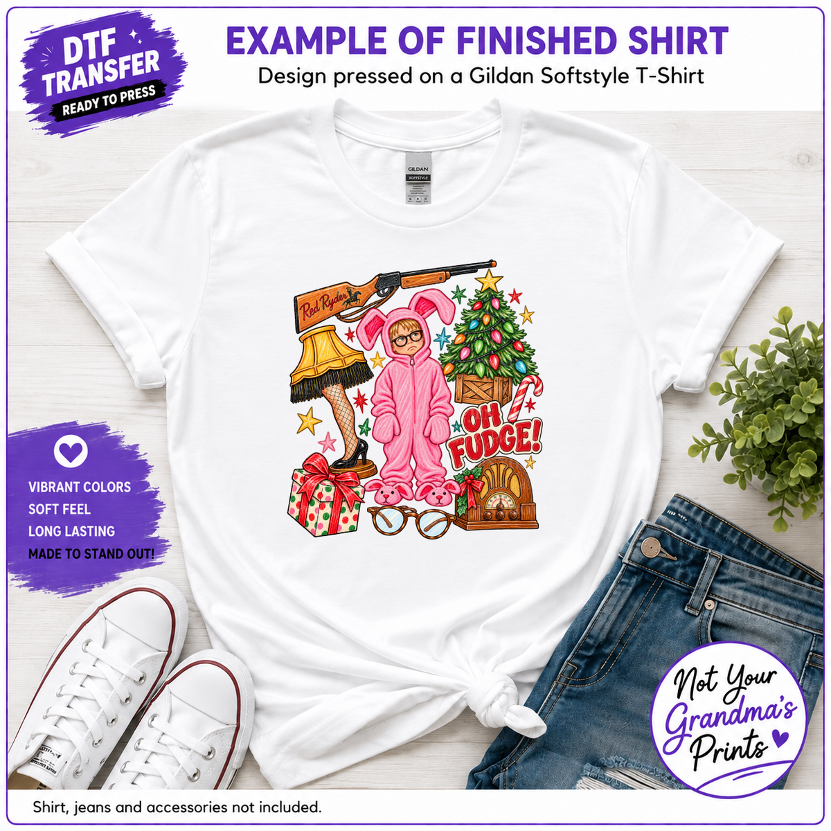 Oh Fudge Christmas Story DTF Transfer, Pink Bunny Suit Holiday Movie Design,