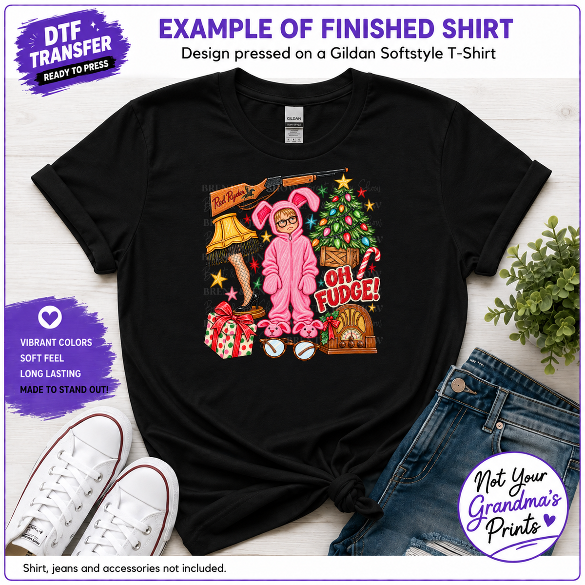 Oh Fudge Christmas Story DTF Transfer, Pink Bunny Suit Holiday Movie Design,