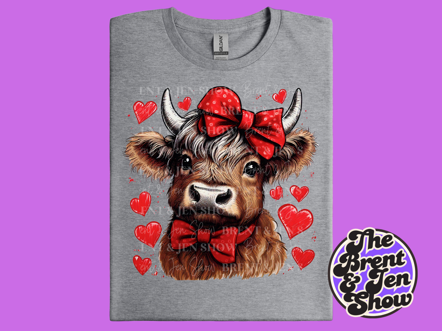 Highland Cow Hearts T-Shirt Template