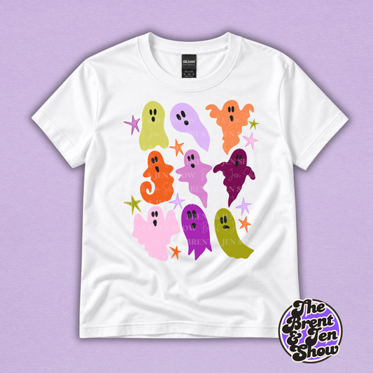 Colorful Retro Ghost Halloween Graphic T-Shirt