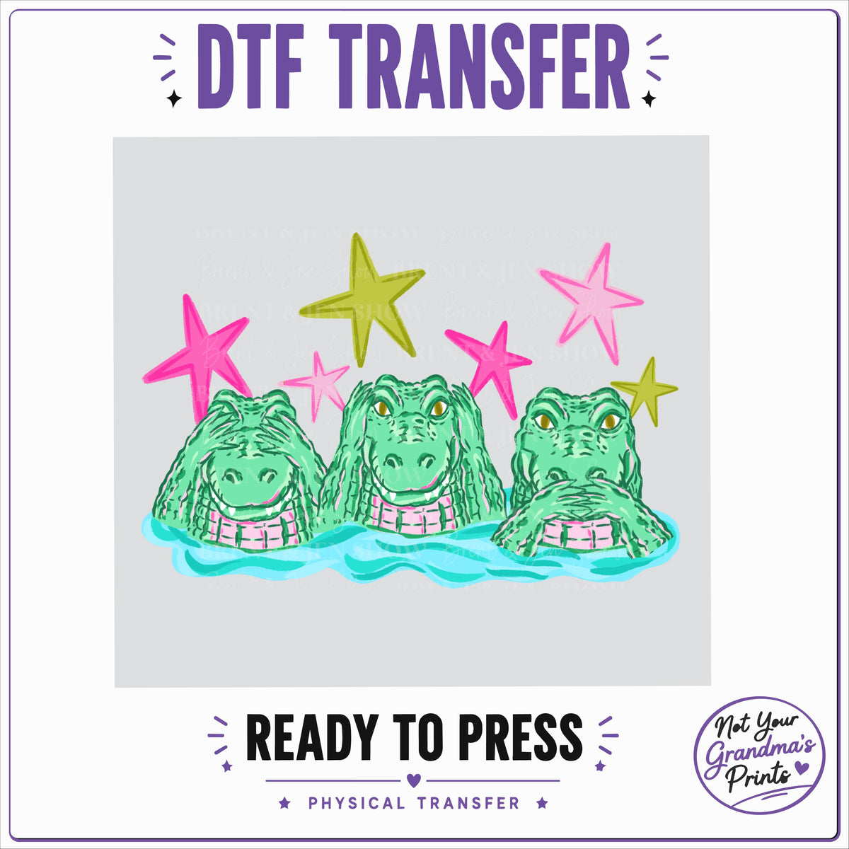 Crocodile DTF Transfer: Three Alligators Print, Colorful Gator(Ready-to-Press)
