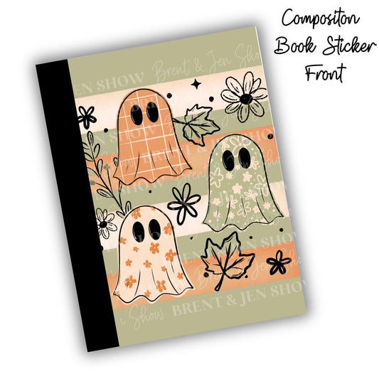 Fall Ghost Composition Notebook Cover Stickers, Vinyl Front Back Set