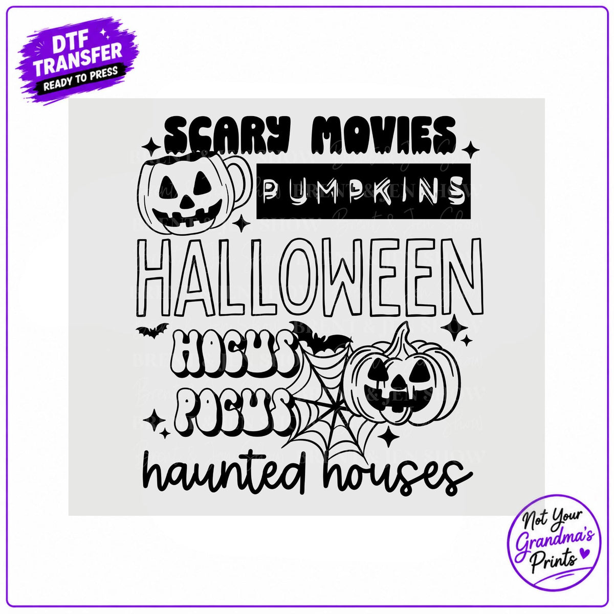 Halloween DTF Transfer: Scary Movies, Pumpkins, Haunted Houses (Ready-to-Press)