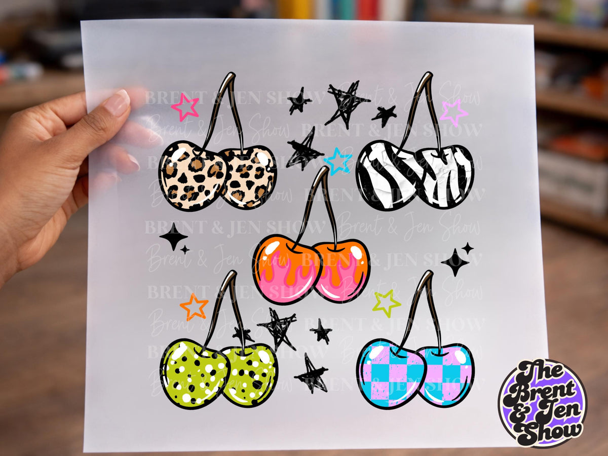Funky Cherry DTF Transfer: Leopard, Zebra, Checkerboard Patterns (Ready-to-Press)