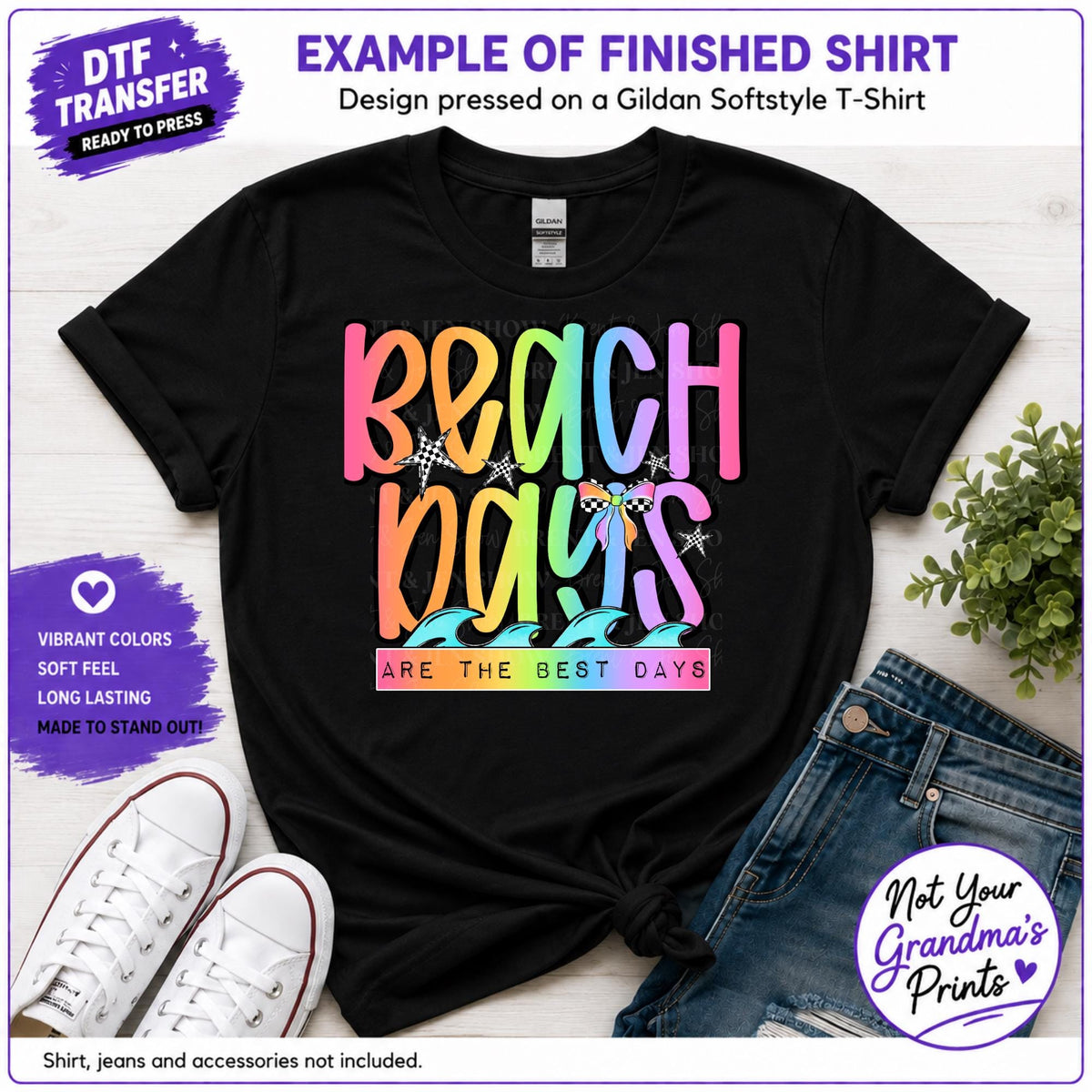 Retro Beach Days DTF Transfer, Summer Vibe Ready to Press Heat Transfer
