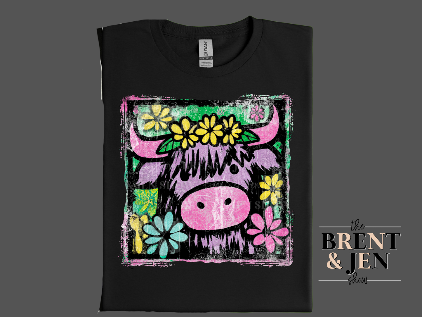 Retro Highland Cow T-Shirt Template