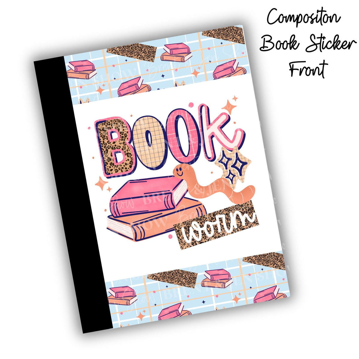 Book Worm Composition Notebook Cover Stickers, Vinyl Front Back Set