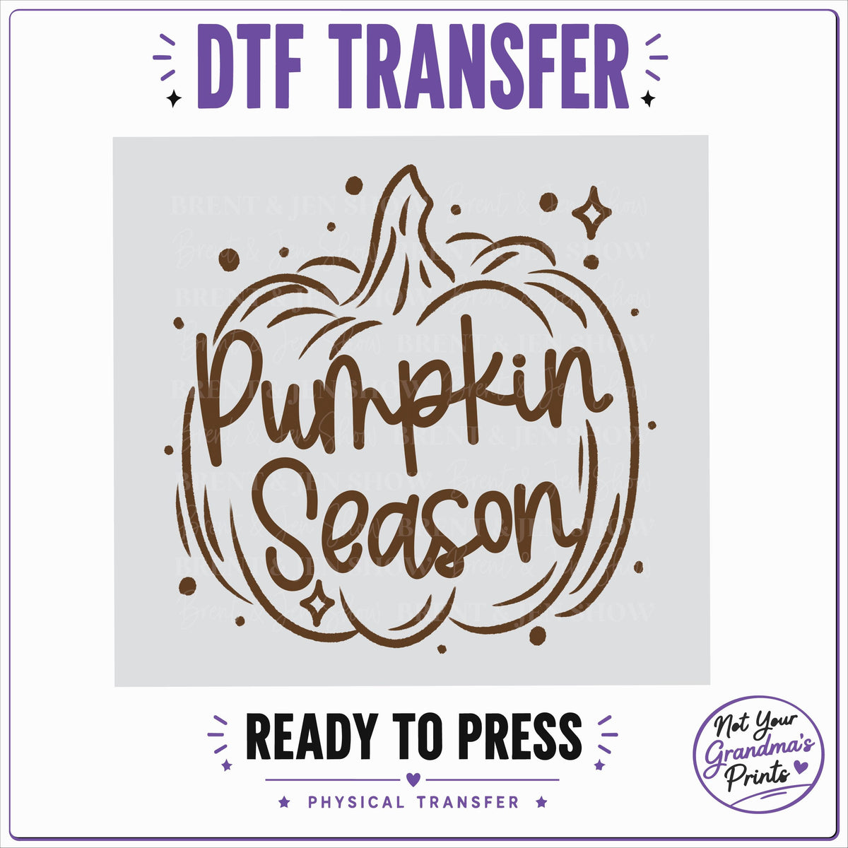 Pumpkin Season DTF Transfer: Brown Script, Hand-Drawn Pumpkin (Ready-to-Press)