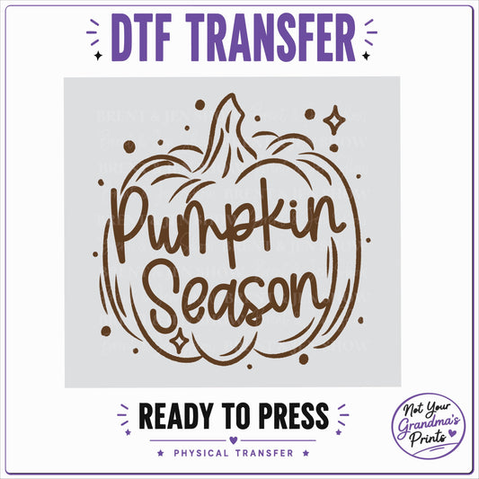 Pumpkin Season DTF Transfer: Brown Script, Hand-Drawn Pumpkin (Ready-to-Press)