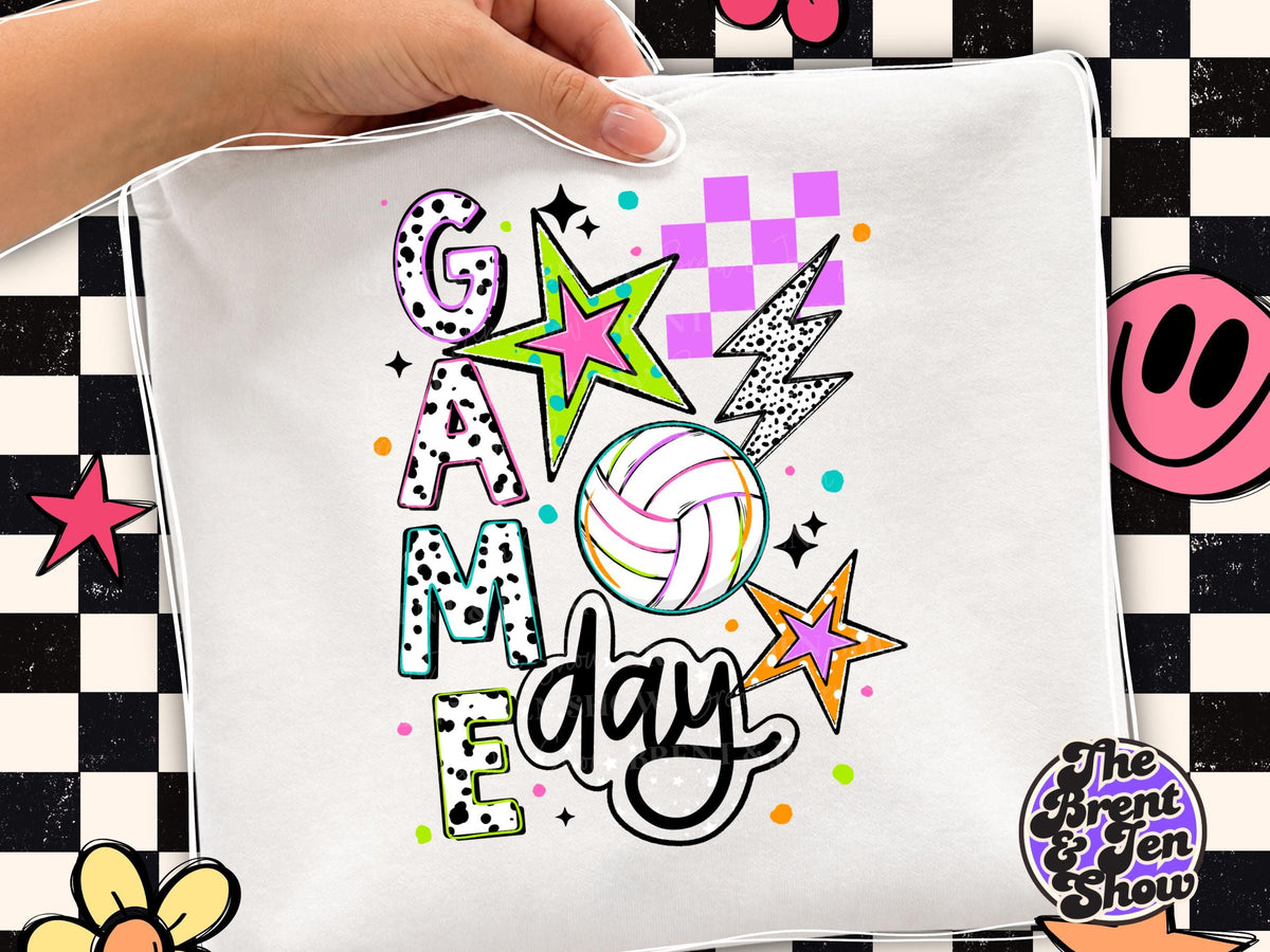 Game Day DTF Transfer: Volleyball, Stars, Checkers (Ready-to-Press)