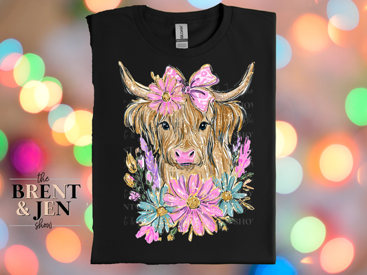 Floral Highland Cow T-Shirt