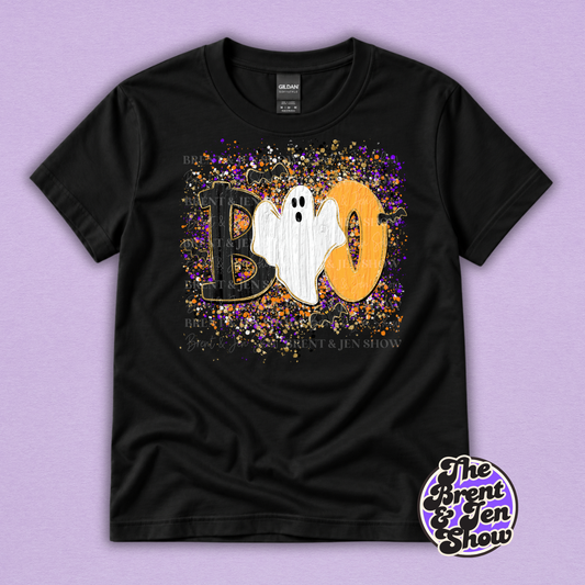 BOO Ghost Halloween T-Shirt – Colorful Spooky Season Graphic Tee