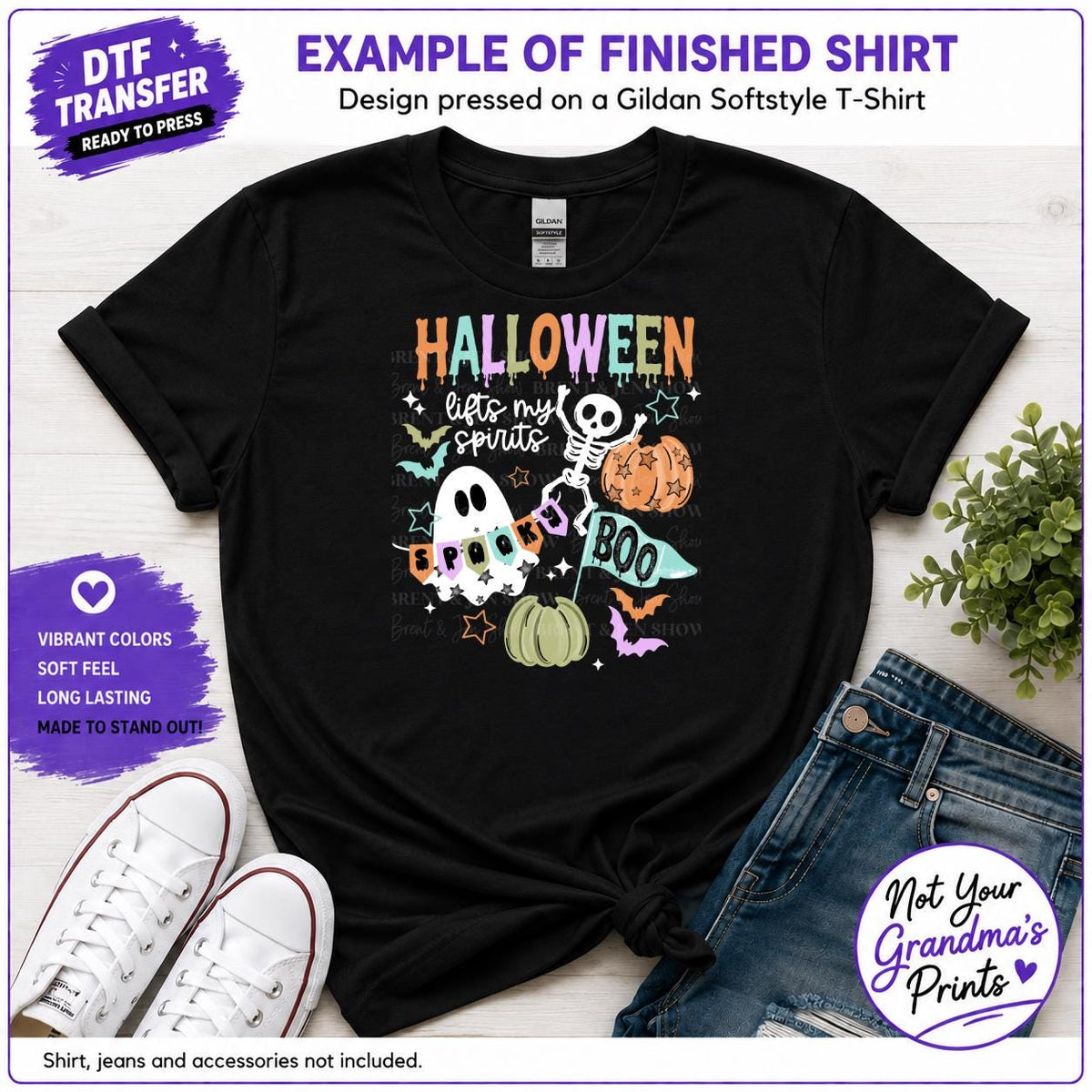 Halloween DTF Transfer: Ghost, Skeleton, Pumpkin (Ready-to-Press)