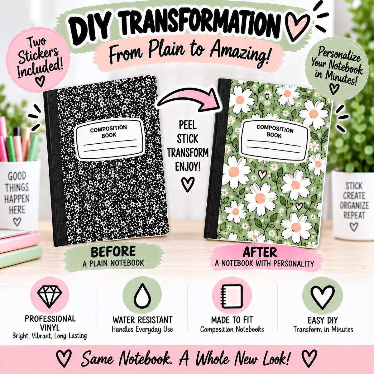 Fall Ghost Composition Notebook Cover Stickers, Vinyl Front Back Set