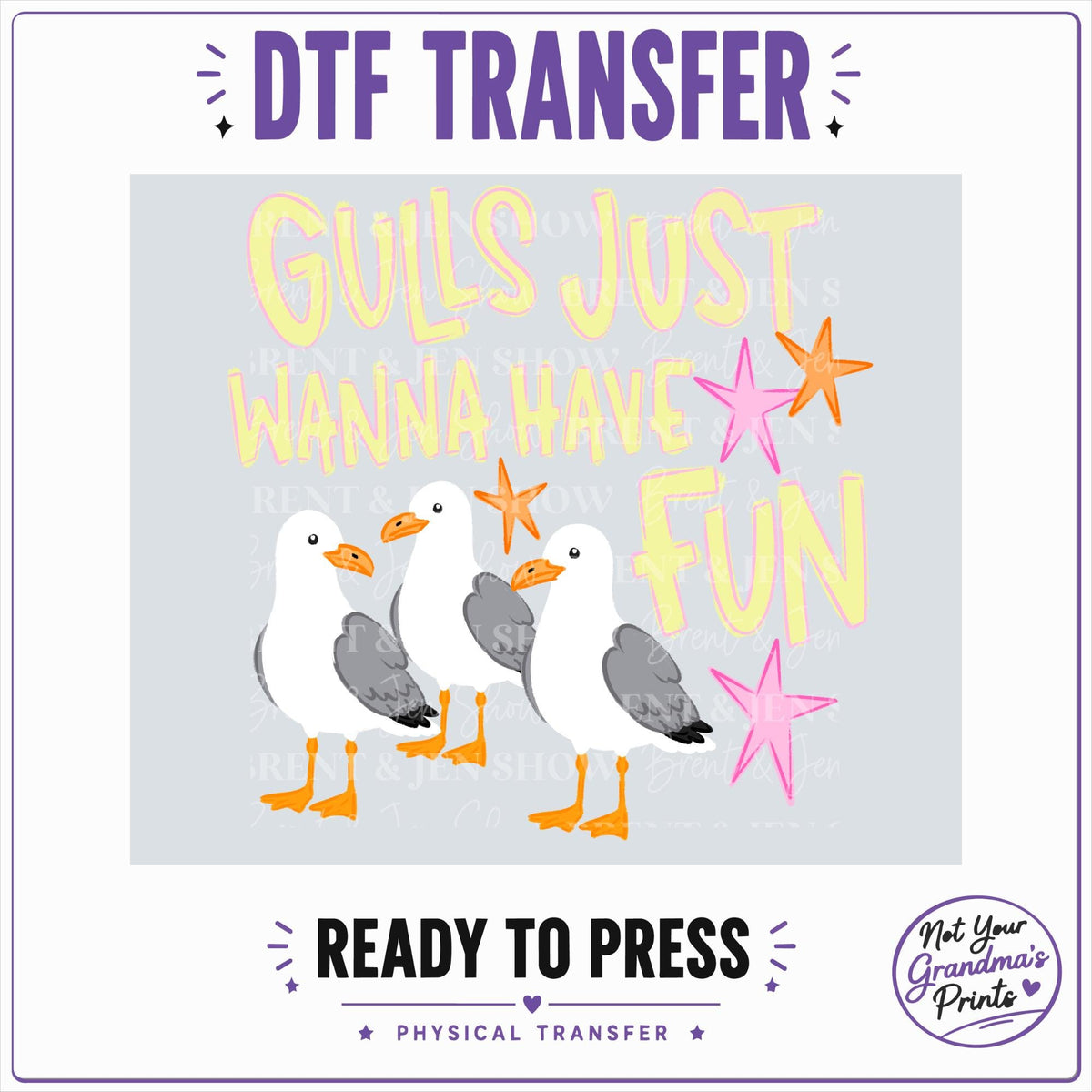 Gulls Just Wanna Have Fun DTF Transfer Ready to Press