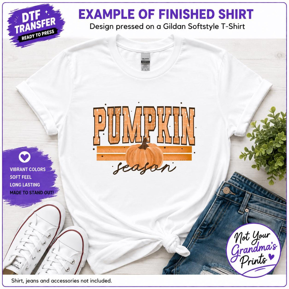 Pumpkin Season DTF Transfer: Distressed Typography, Ready-to-Press (Physical Transfer)