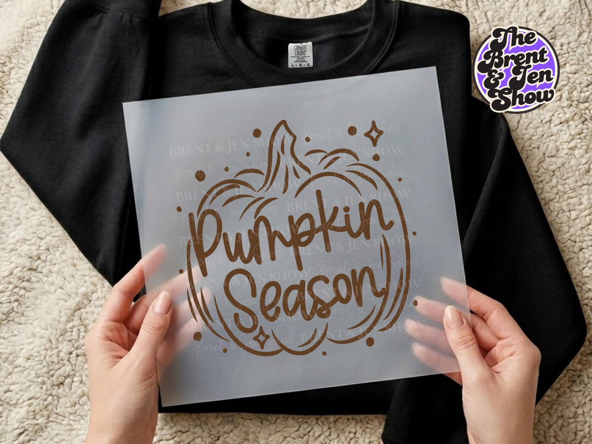 Pumpkin Season DTF Transfer: Brown Script, Hand-Drawn Pumpkin (Ready-to-Press)