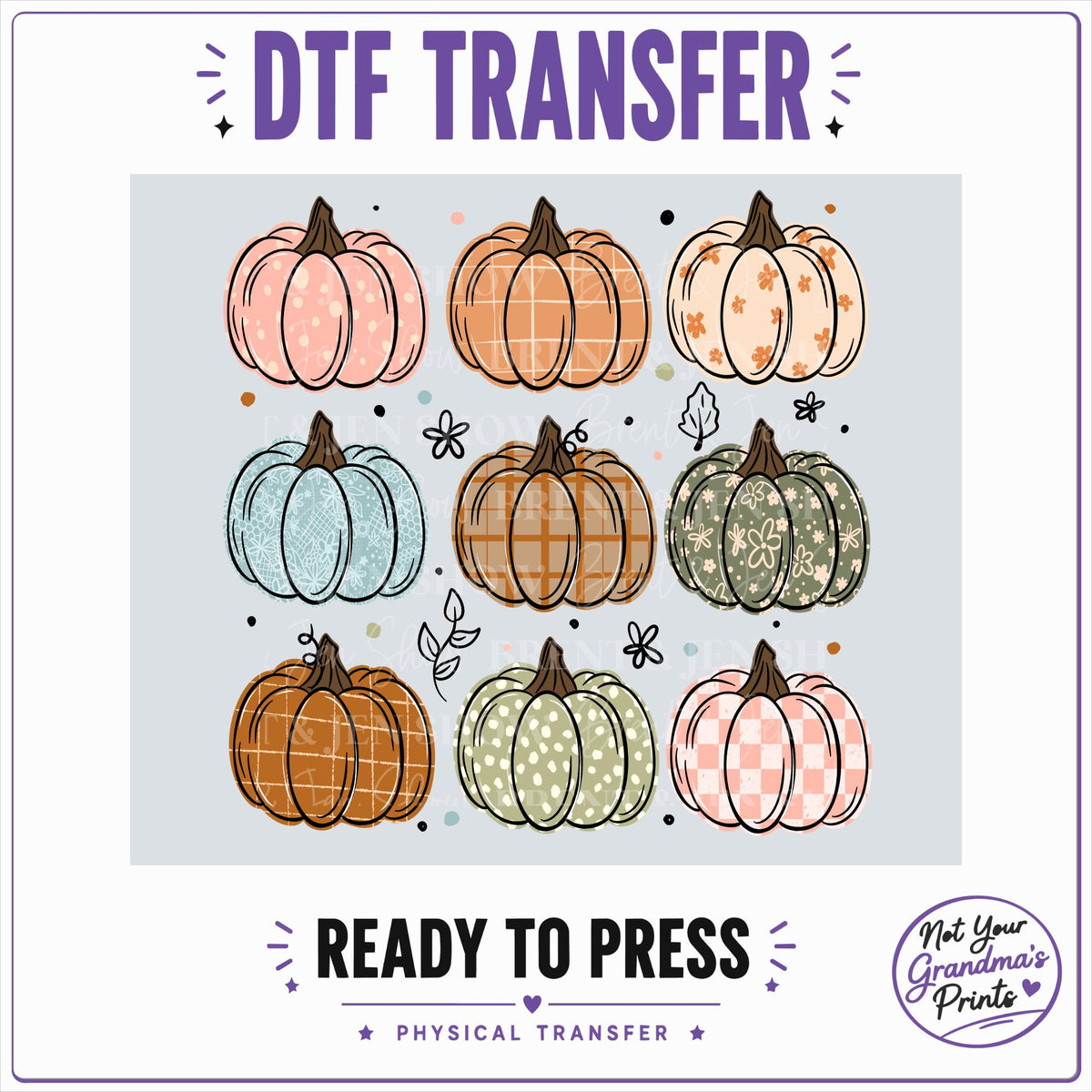 Patterned Pumpkins DTF Transfer: Floral, Plaid, Check Prints (Ready-to-Press)