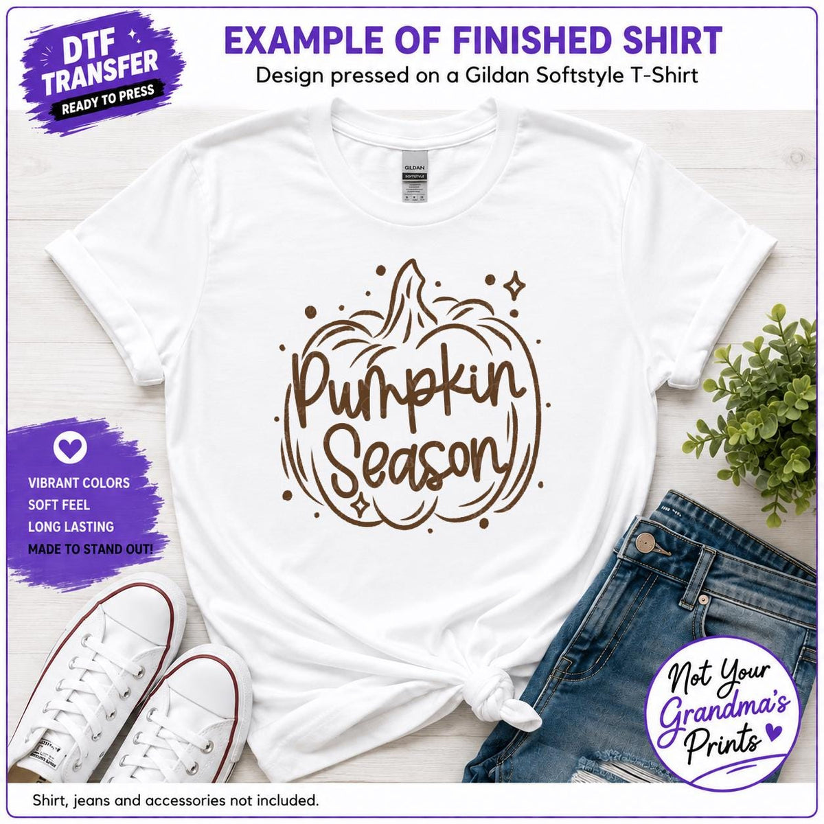 Pumpkin Season DTF Transfer: Brown Script, Hand-Drawn Pumpkin (Ready-to-Press)