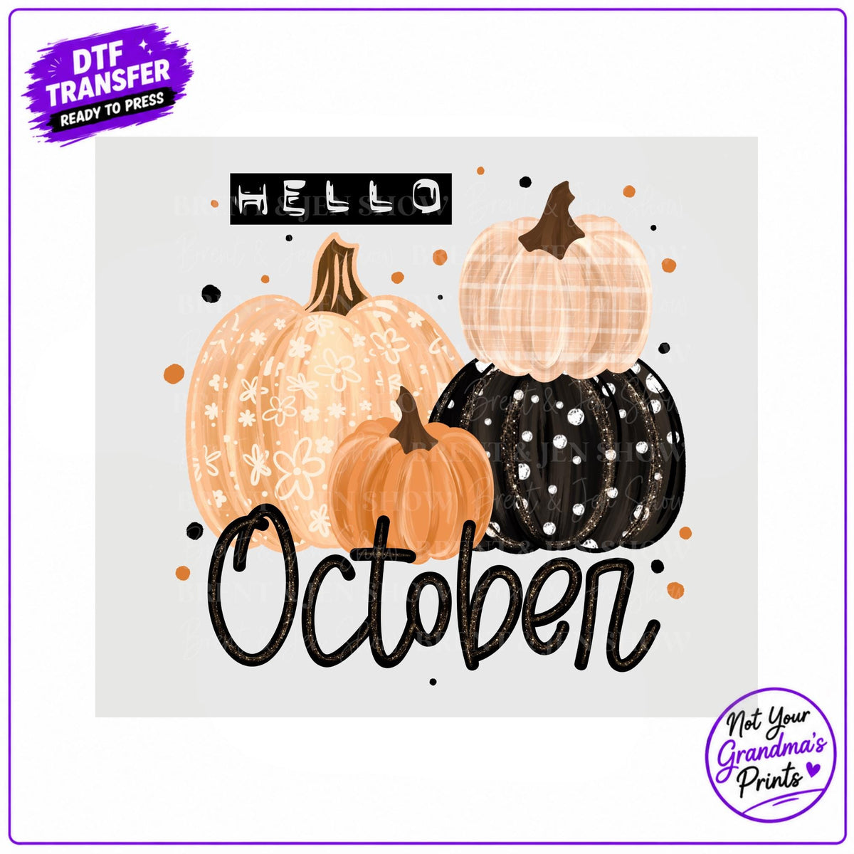 October Pumpkins DTF Transfer: Ready-to-Press Physical Print