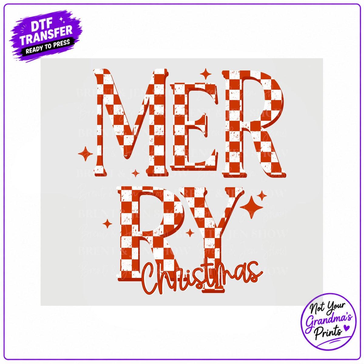 Merry Christmas DTF Transfer: Distressed Checkerboard Lettering (Ready-to-Press)