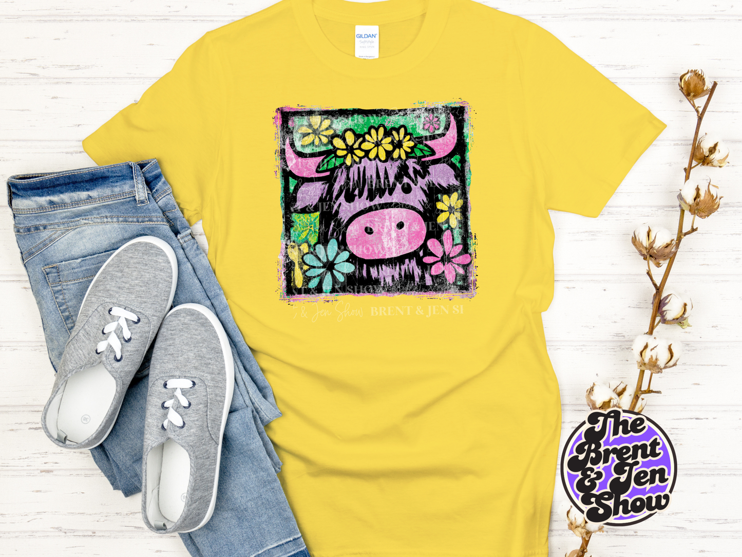 Retro Highland Cow T-Shirt Template