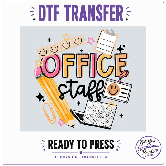 Office Staff DTF Transfer: Fun, Colorful Design (Ready-to-Press)