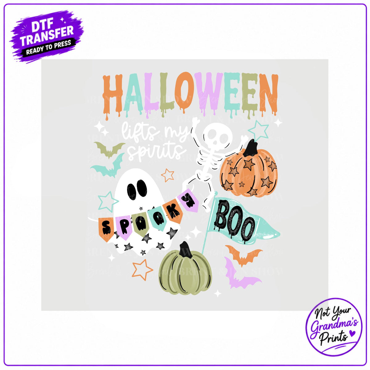 Halloween DTF Transfer: Ghost, Skeleton, Pumpkin (Ready-to-Press)