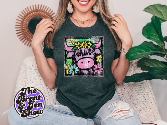 Retro Highland Cow T-Shirt Template