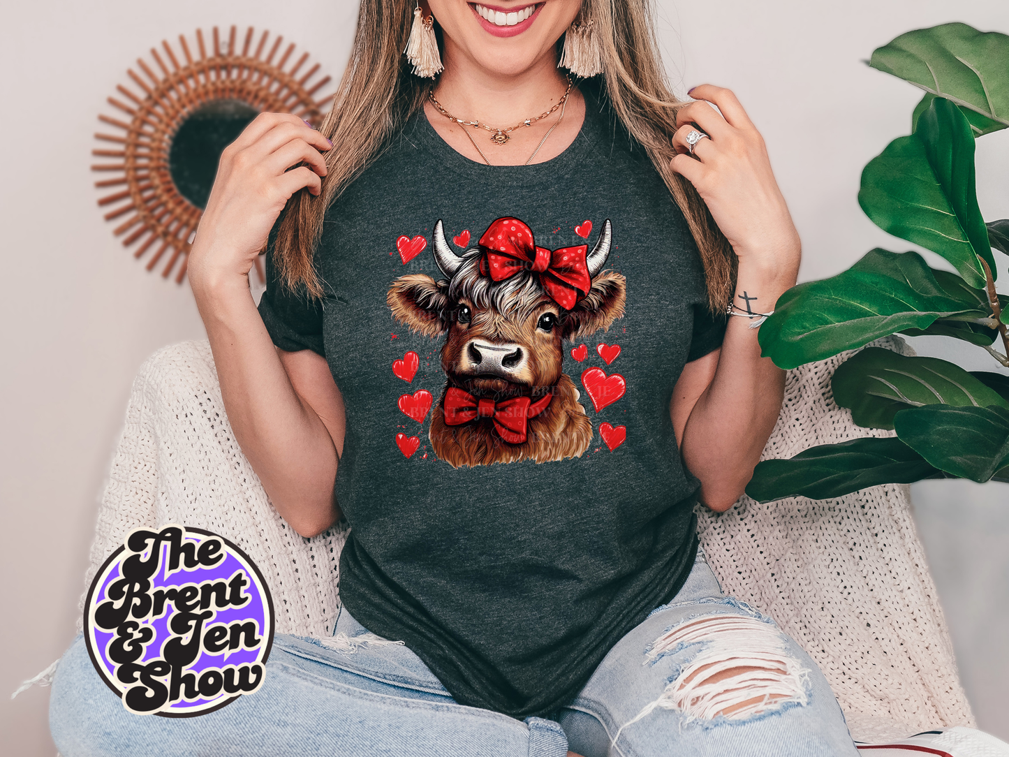 Highland Cow Hearts T-Shirt Template