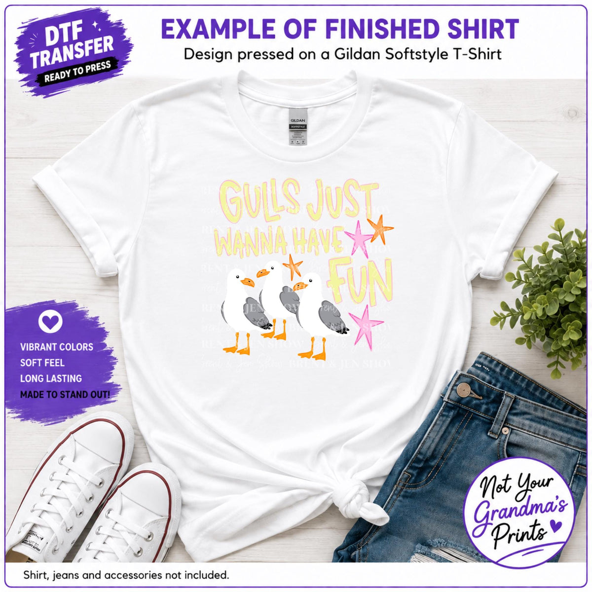 Gulls Just Wanna Have Fun DTF Transfer Ready to Press