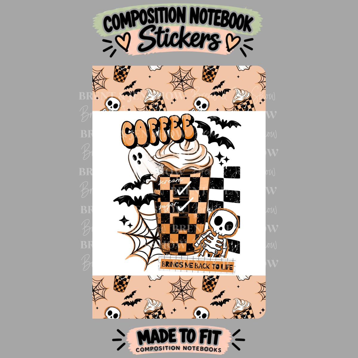 Coffee Brings Me Back to Life Composition Notebook Cover Stickers, Vinyl Front Back Set