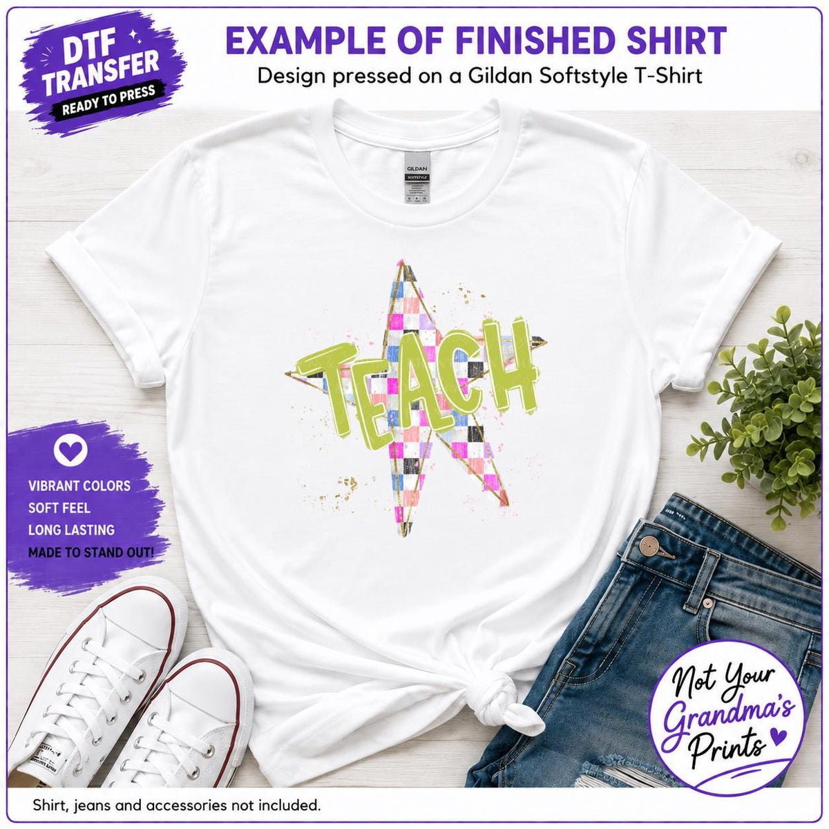 Star Teacher DTF, Teach Shirt Transfer, Colorful Plaid