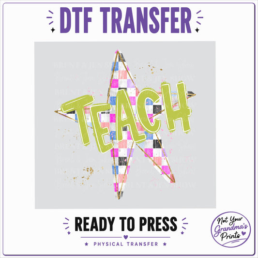 Star Teacher DTF, Teach Shirt Transfer, Colorful Plaid